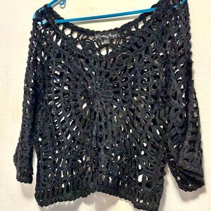 NWOT Beautiful Black Gothic Crocheted Silky Top size L